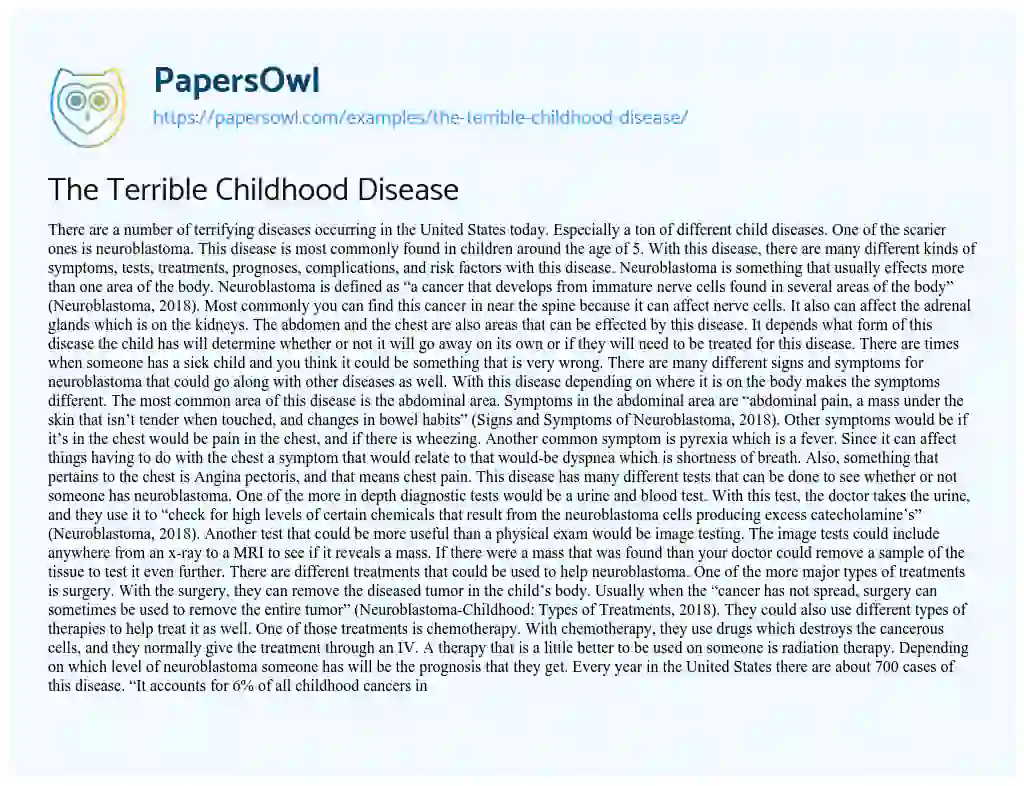 Essay on The Terrible Childhood Disease