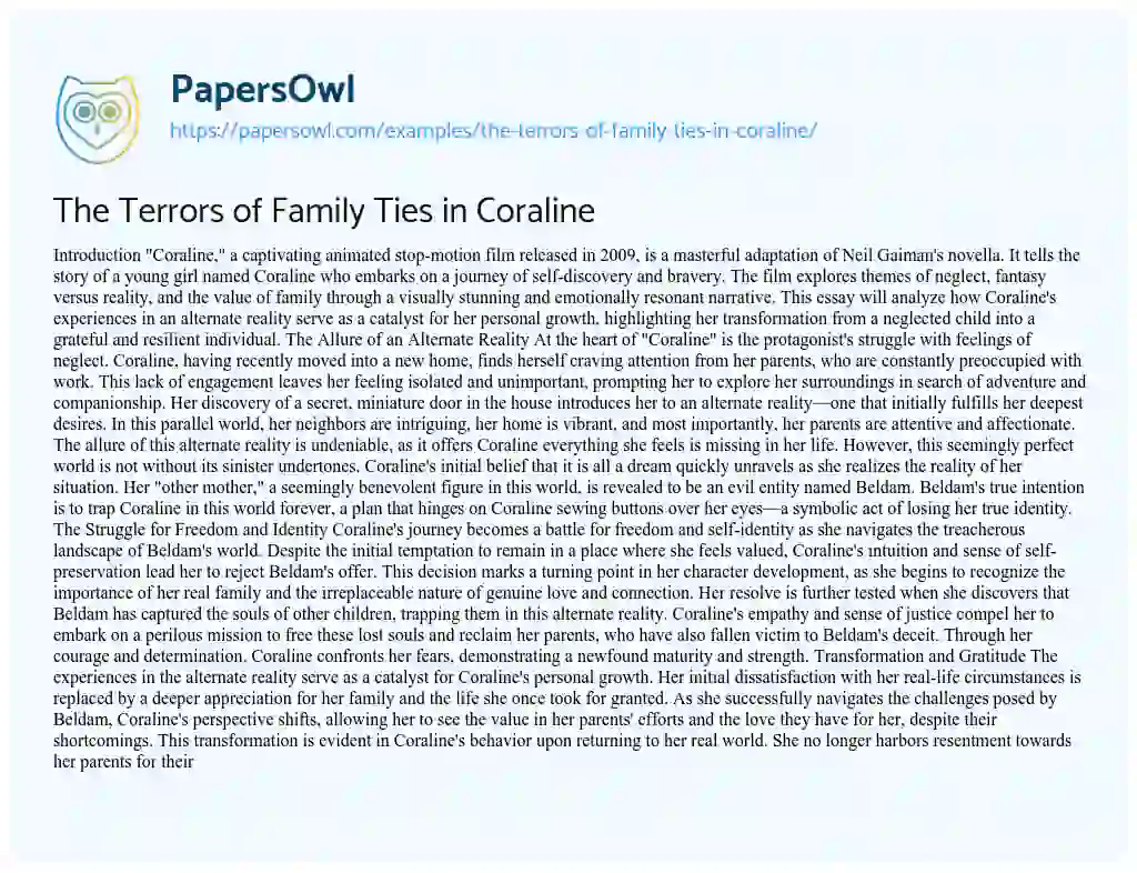 Essay on The Terrors of Family Ties in Coraline