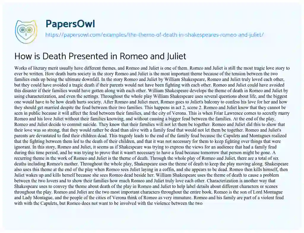 How is Death Presented in Romeo and Juliet essay