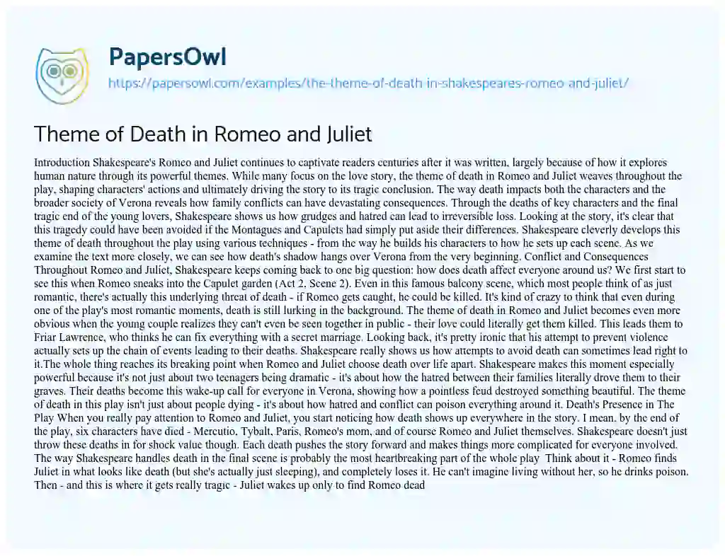 Essay on How is Death Presented in Romeo and Juliet