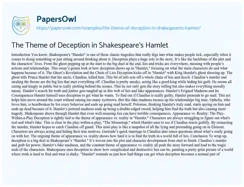 Essay on The Theme of Deception in Shakespeare’s Hamlet