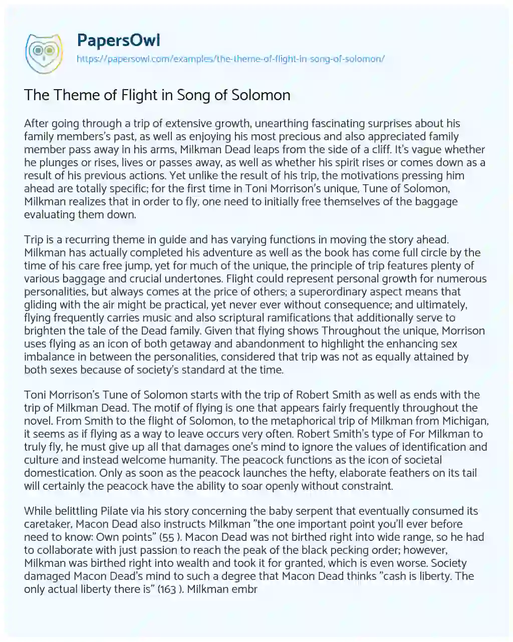 Essay on The Theme of Flight in Song of Solomon