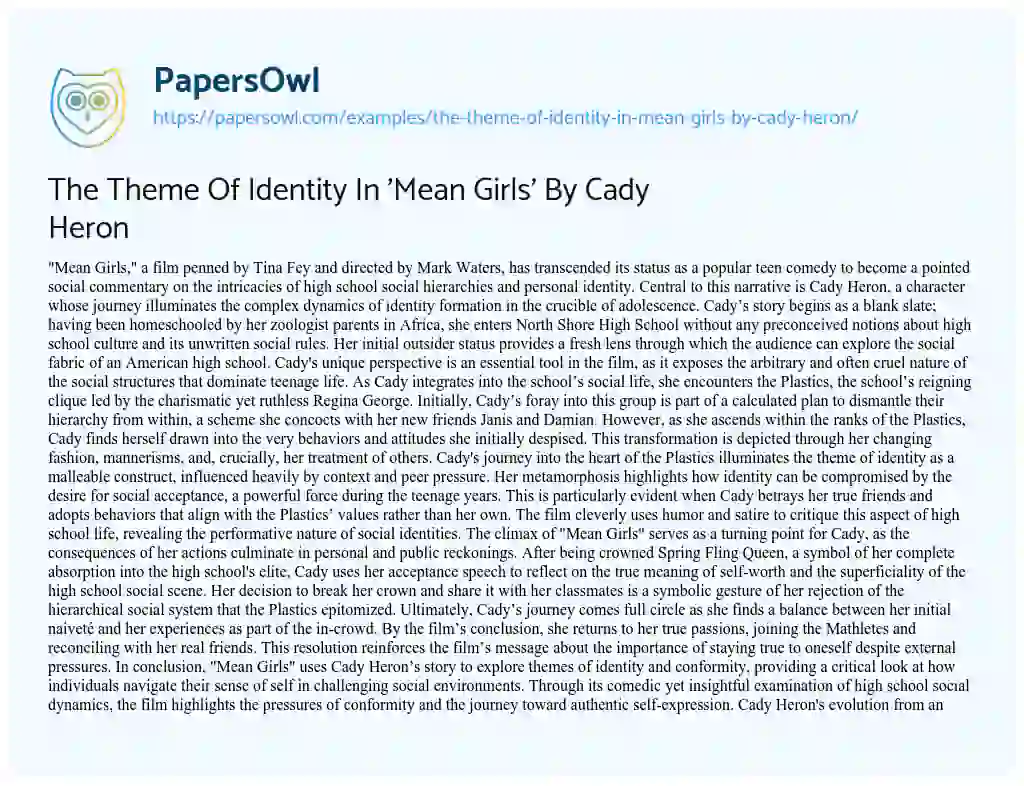 Essay on The Theme of Identity in ‘Mean Girls’ by Cady Heron