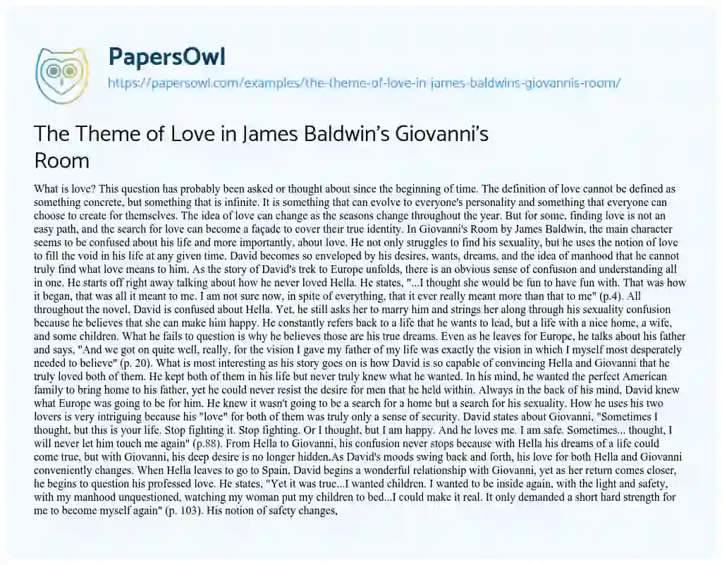 Essay on The Theme of Love in James Baldwin’s Giovanni’s Room