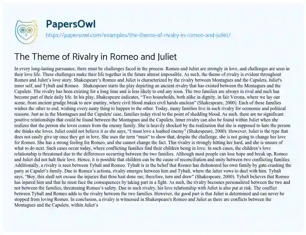 Essay on The Theme of Rivalry in Romeo and Juliet