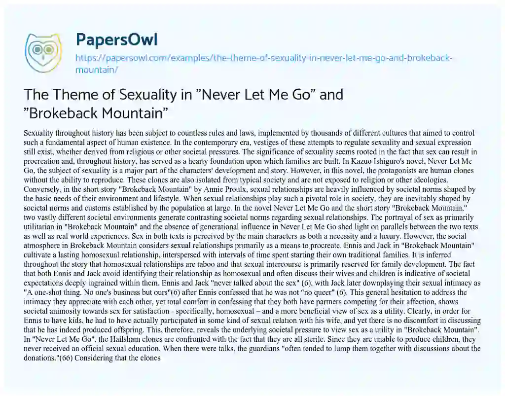 Essay on The Theme of Sexuality in “Never Let me Go” and “Brokeback Mountain”