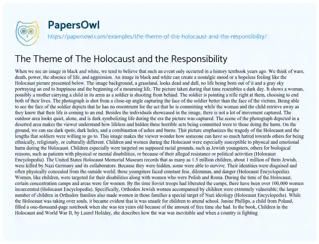 Essay on The Theme of the Holocaust and the Responsibility