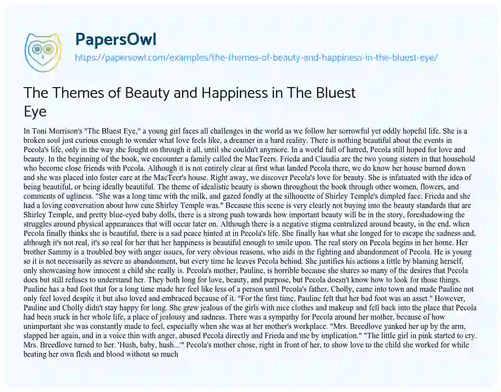 Essay on The Themes of Beauty and Happiness in the Bluest Eye