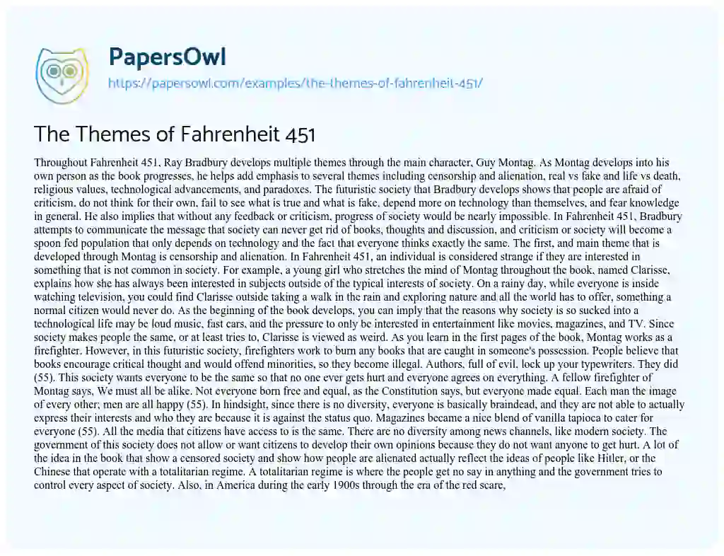 Essay on The Themes of Fahrenheit 451