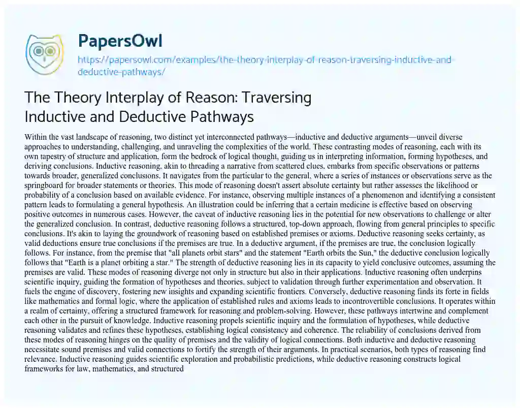 Essay on The Theory Interplay of Reason: Traversing Inductive and Deductive Pathways