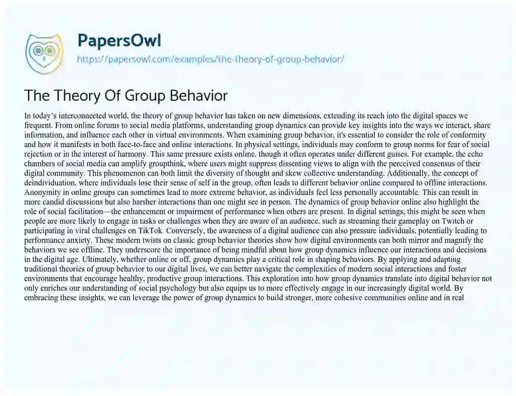 Essay on The Theory of Group Behavior