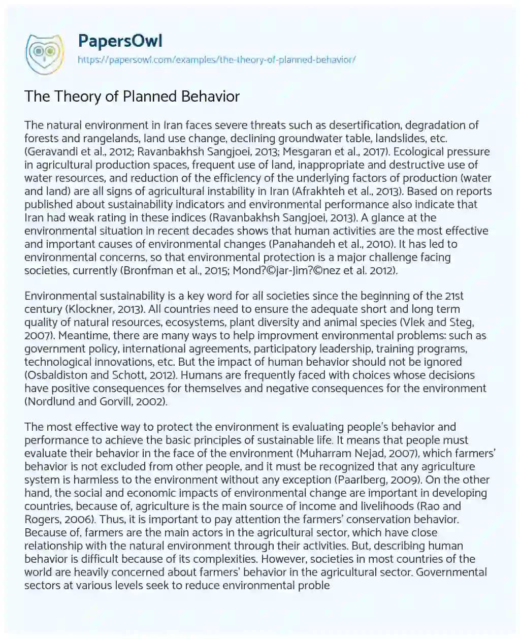 Essay on The Theory of Planned Behavior