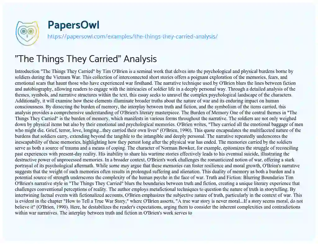Essay on “The Things They Carried” Analysis