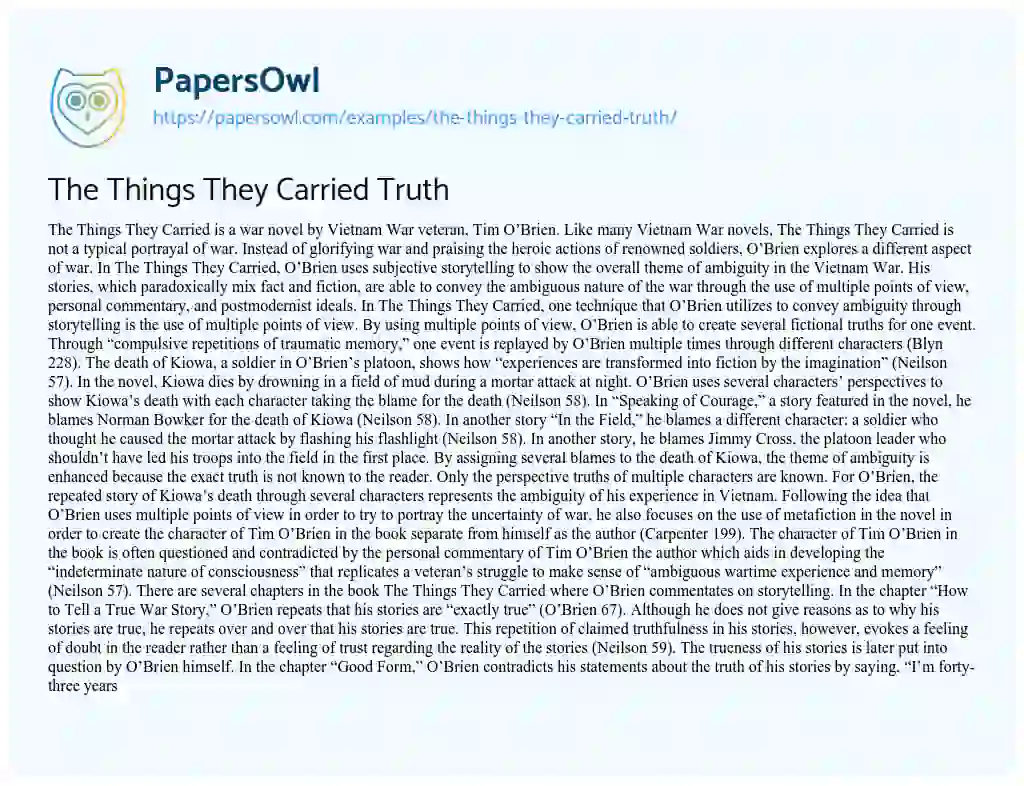 Essay on The Things they Carried Truth