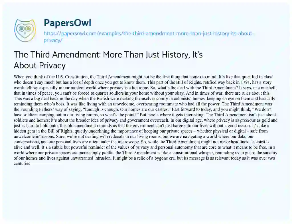 Essay on The Third Amendment: more than Just History, it’s about Privacy