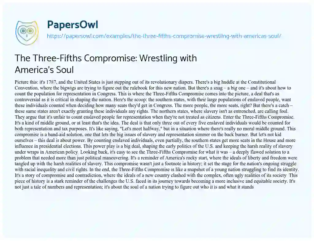 Essay on The Three-Fifths Compromise: Wrestling with America’s Soul