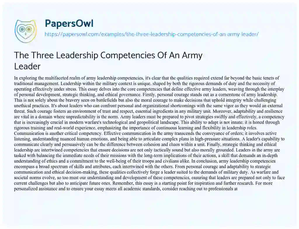 Essay on The Three Leadership Competencies of an Army Leader
