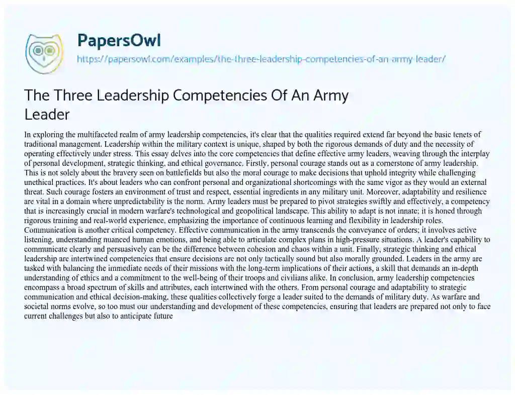 army leader competencies essay