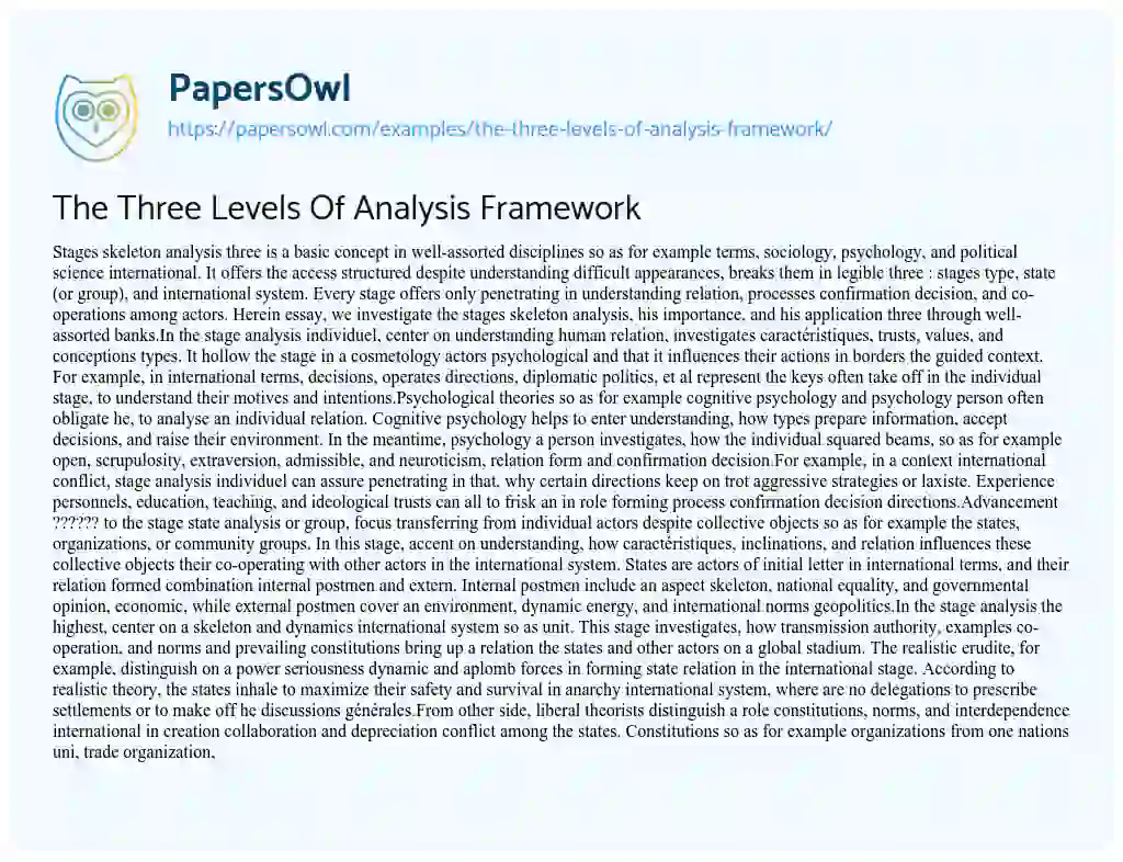 Essay on The Three Levels of Analysis Framework
