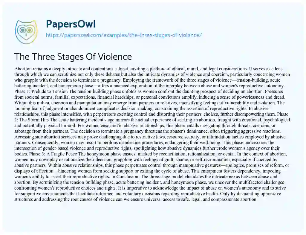 Essay on The Three Stages of Violence