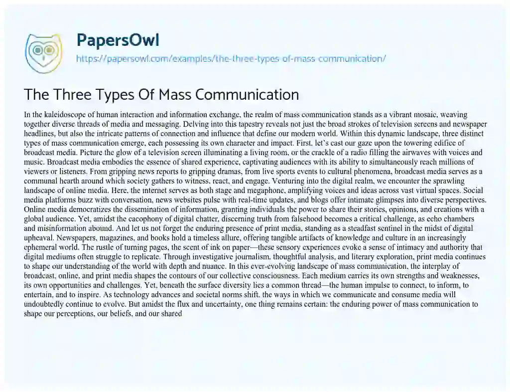 Essay on The Three Types of Mass Communication
