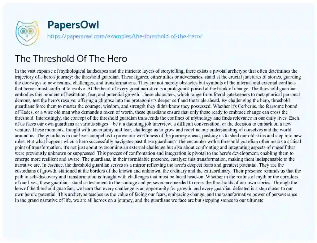 Essay on The Threshold of the Hero