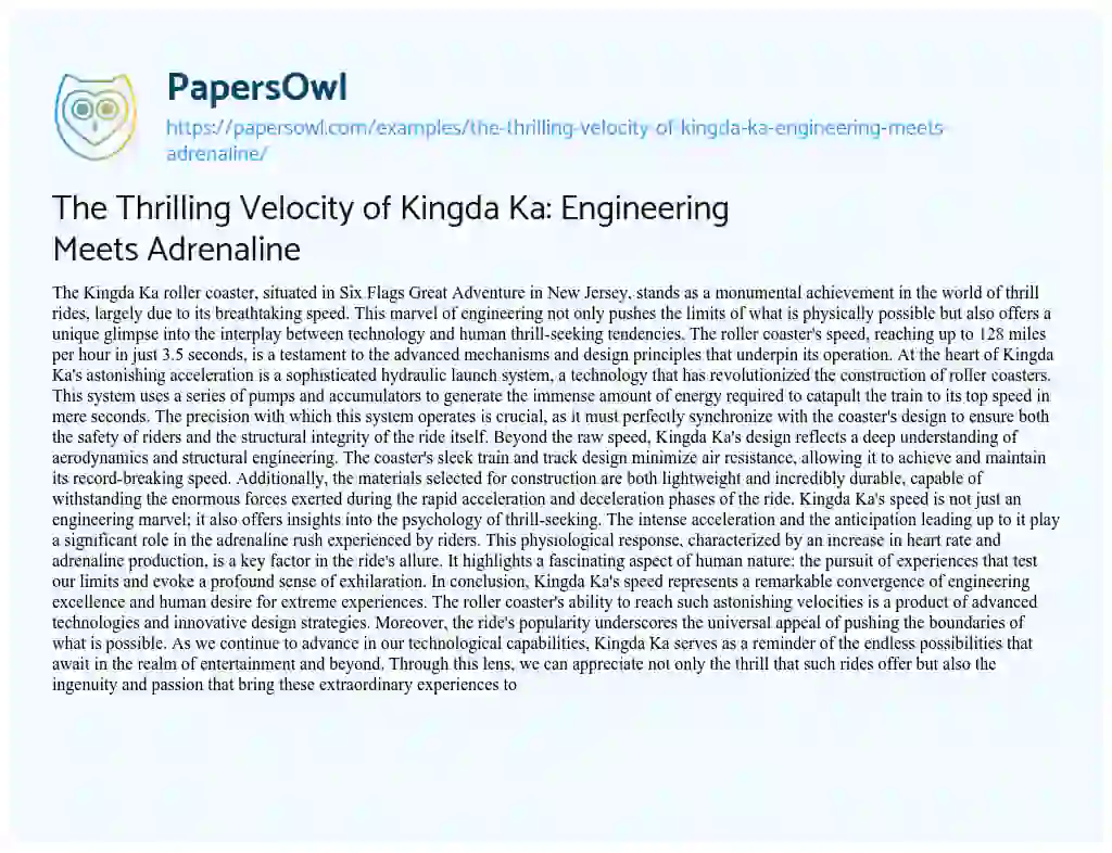 Essay on The Thrilling Velocity of Kingda Ka: Engineering Meets Adrenaline
