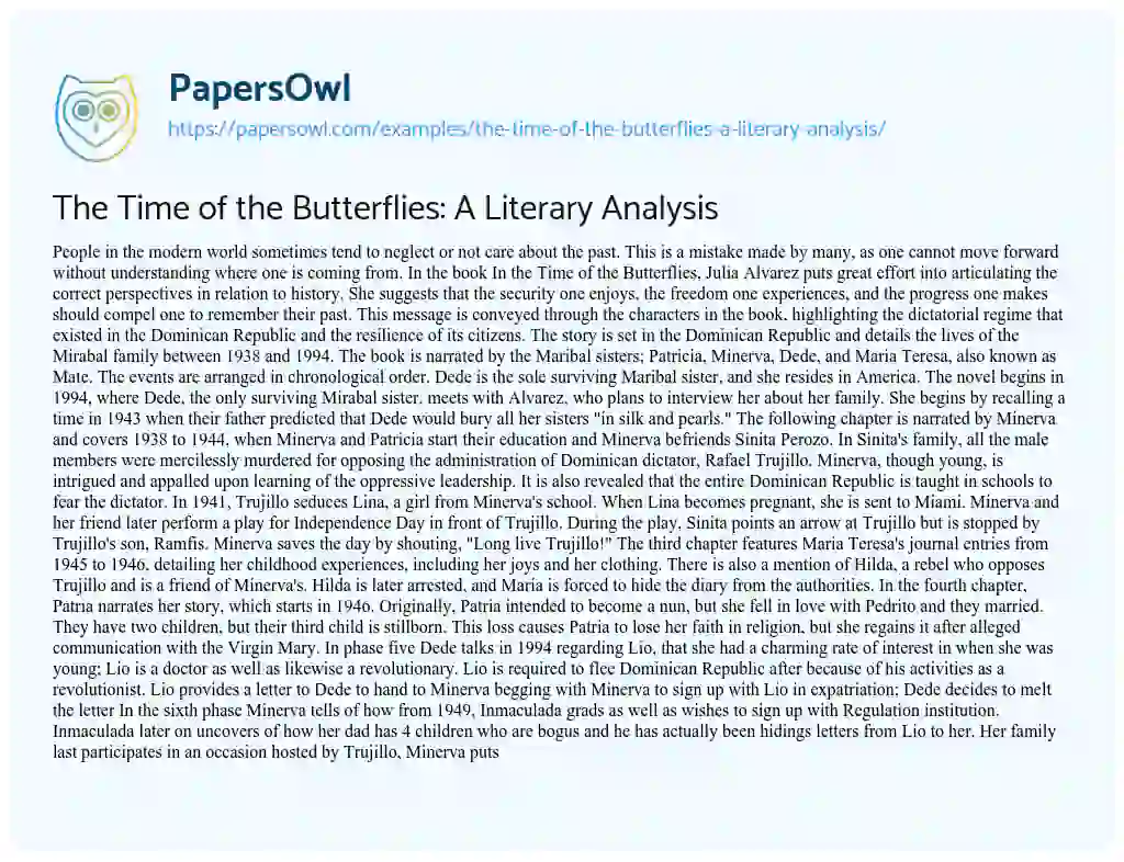 Essay on The Time of the Butterflies: a Literary Analysis