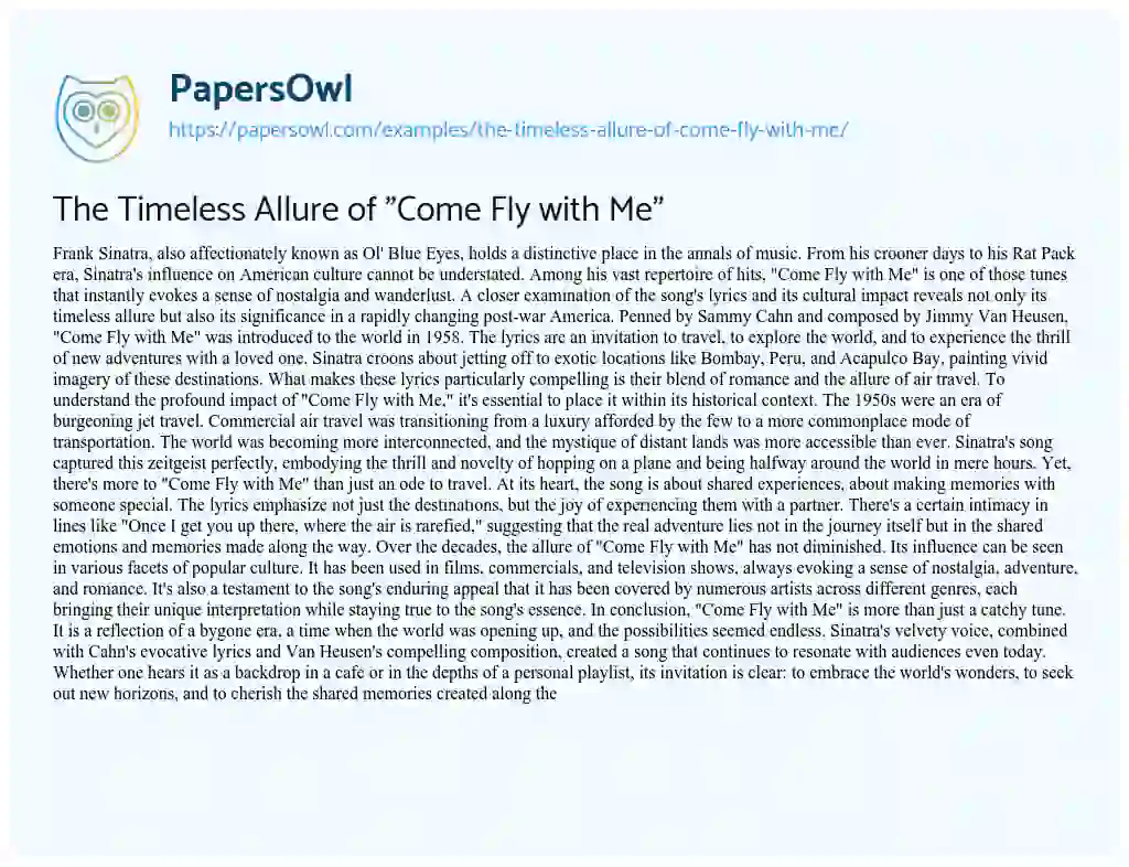 Essay on The Timeless Allure of “Come Fly with Me”