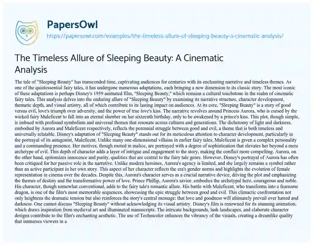 Essay on The Timeless Allure of Sleeping Beauty: a Cinematic Analysis