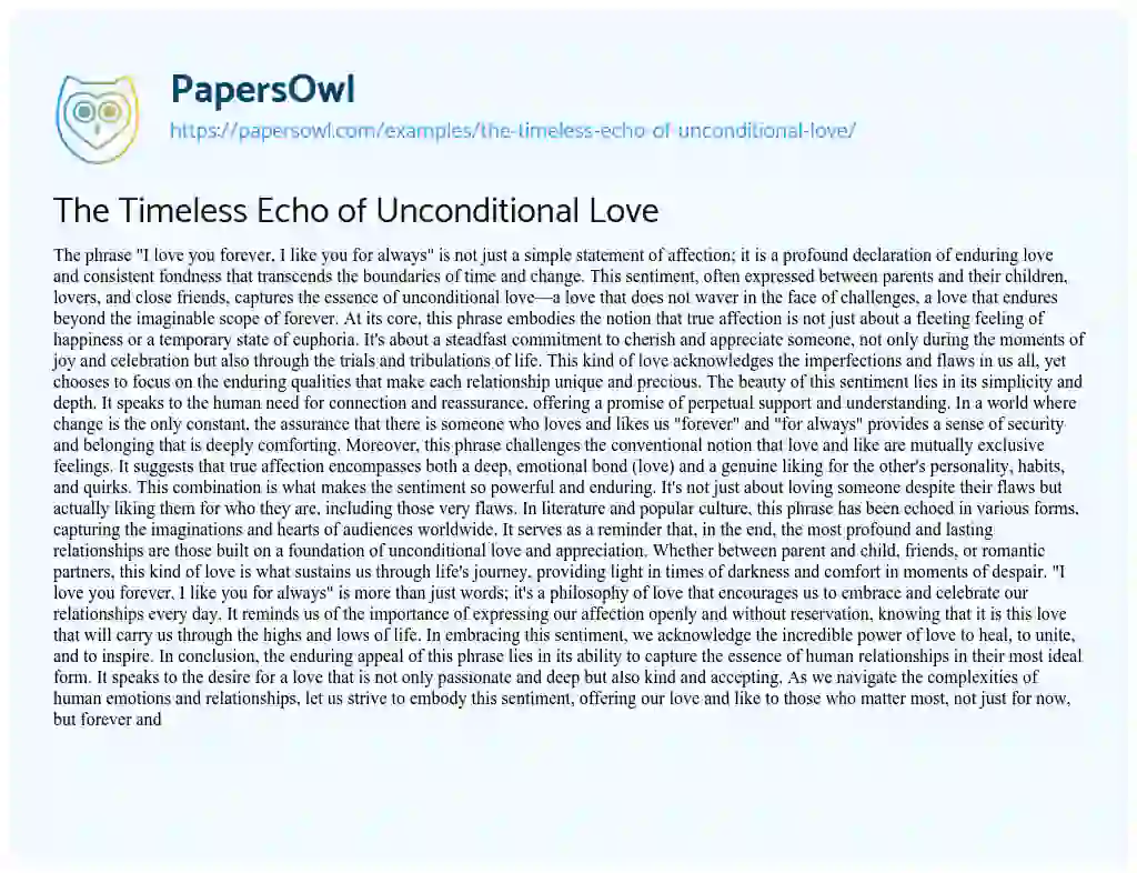 Essay on The Timeless Echo of Unconditional Love