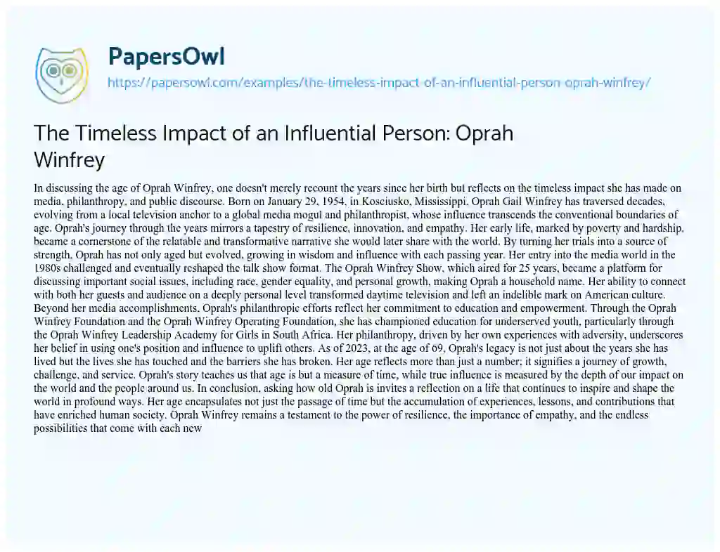 Essay on The Timeless Impact of an Influential Person: Oprah Winfrey