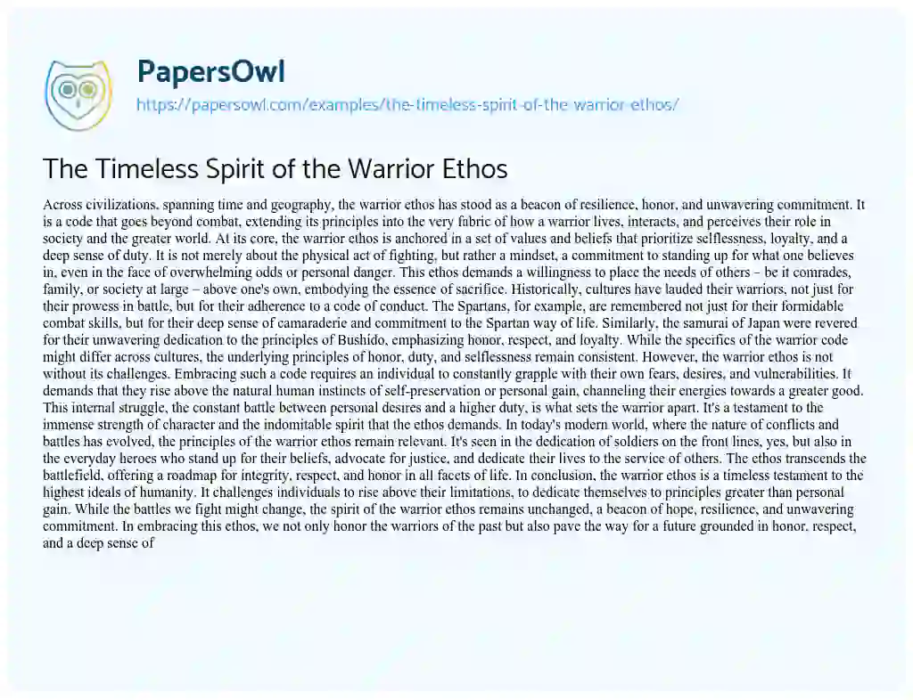 Essay on The Timeless Spirit of the Warrior Ethos