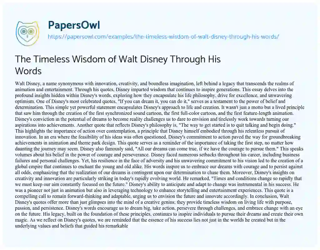 Essay on The Timeless Wisdom of Walt Disney through his Words