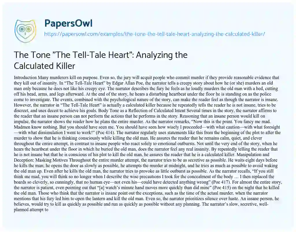 Essay on The Tone “The Tell-Tale Heart”: Analyzing the Calculated Killer