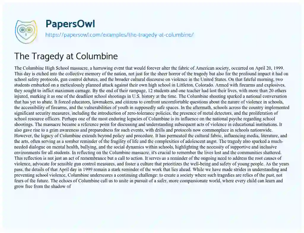 Essay on The Tragedy at Columbine