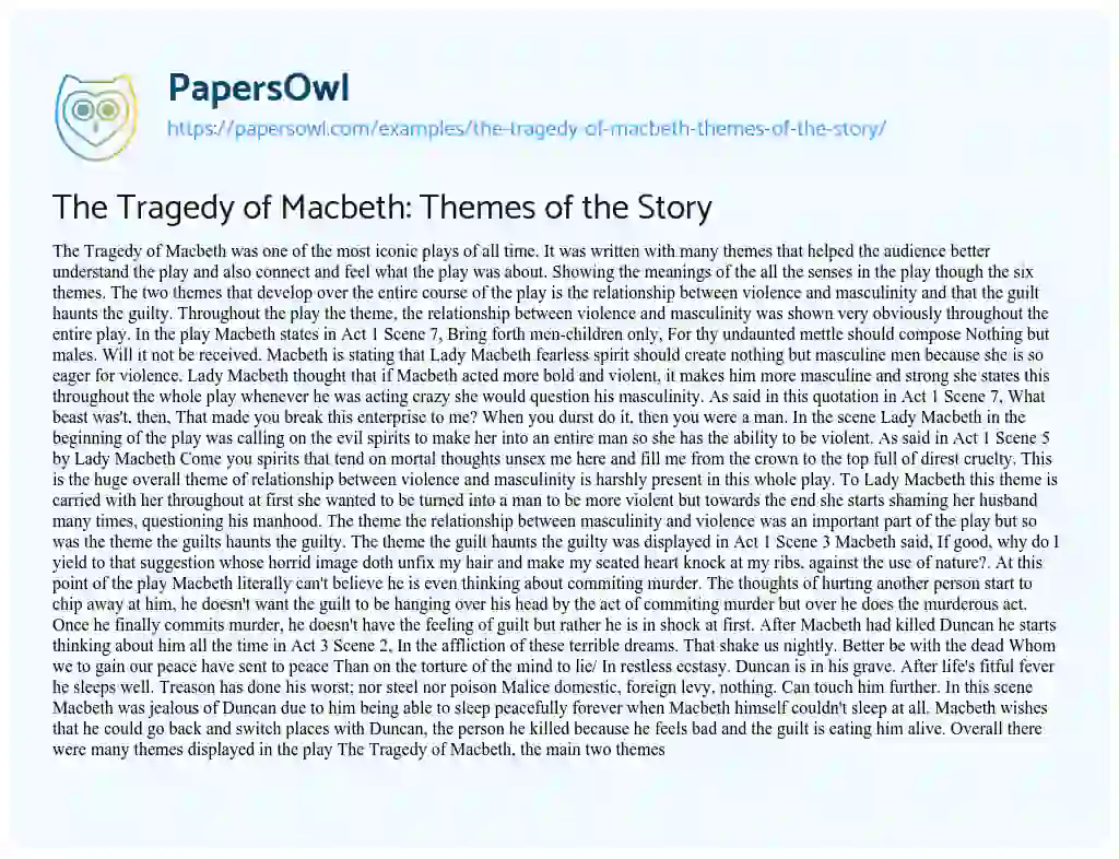 The Tragedy of Macbeth: Themes of the Story essay