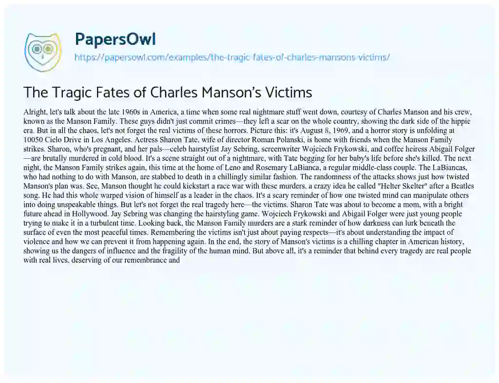 Essay on The Tragic Fates of Charles Manson’s Victims