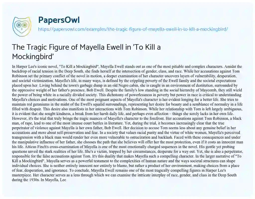 Essay on The Tragic Figure of Mayella Ewell in ‘To Kill a Mockingbird’