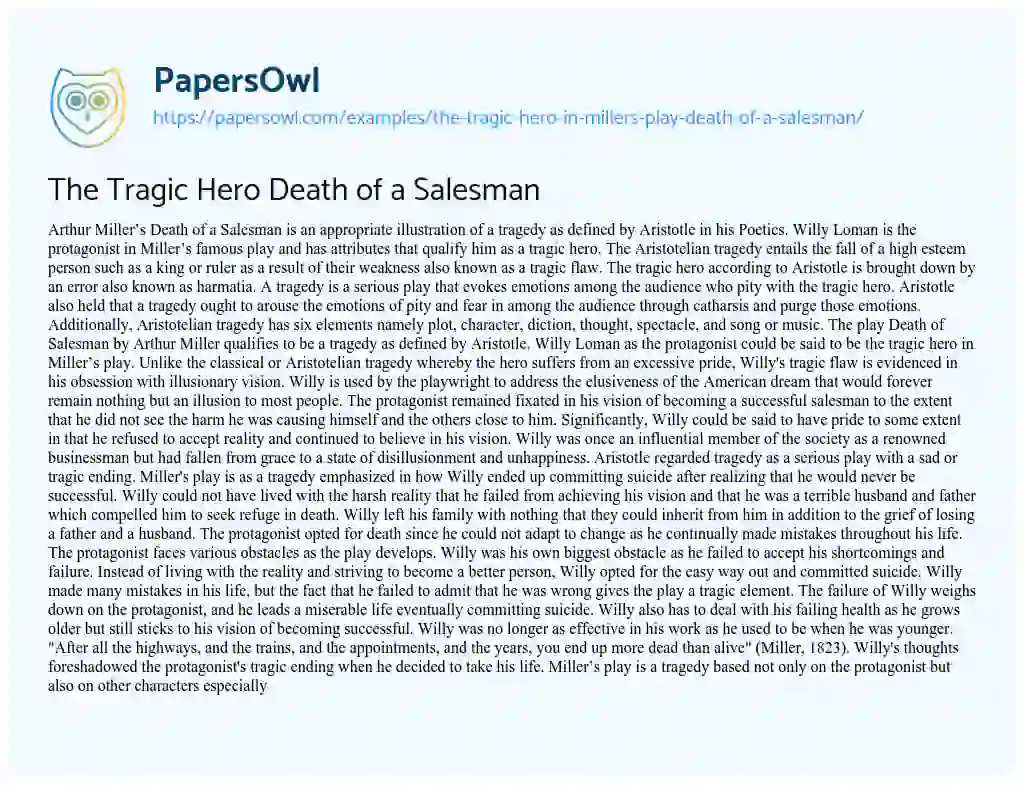 Essay on The Tragic Hero Death of a Salesman
