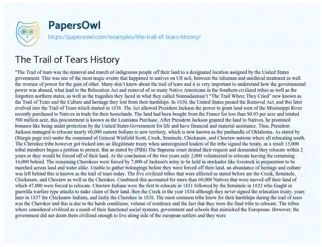 Essay on The Trail of Tears History