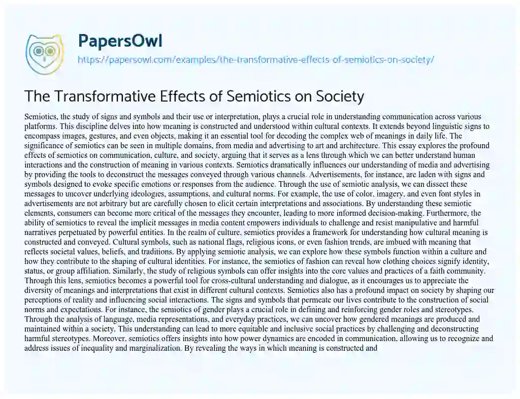Essay on The Transformative Effects of Semiotics on Society