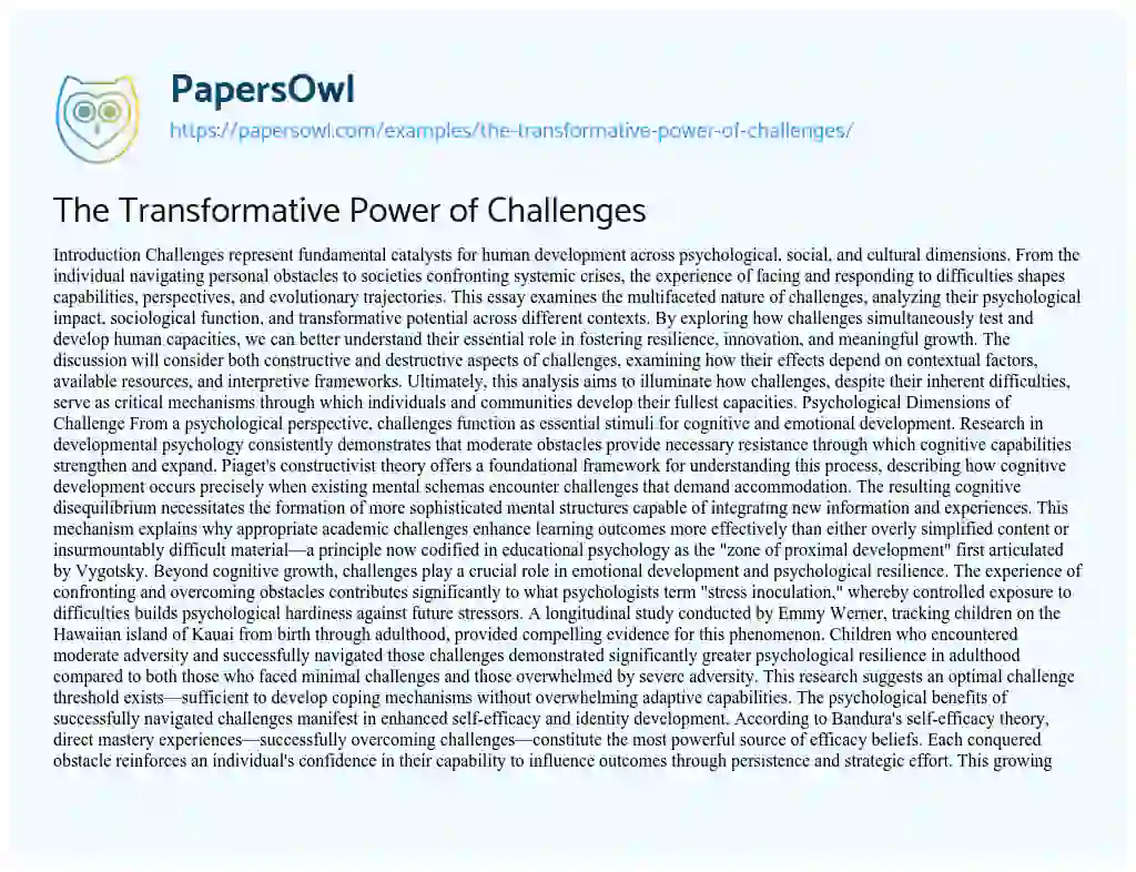 Essay on The Transformative Power of Challenges