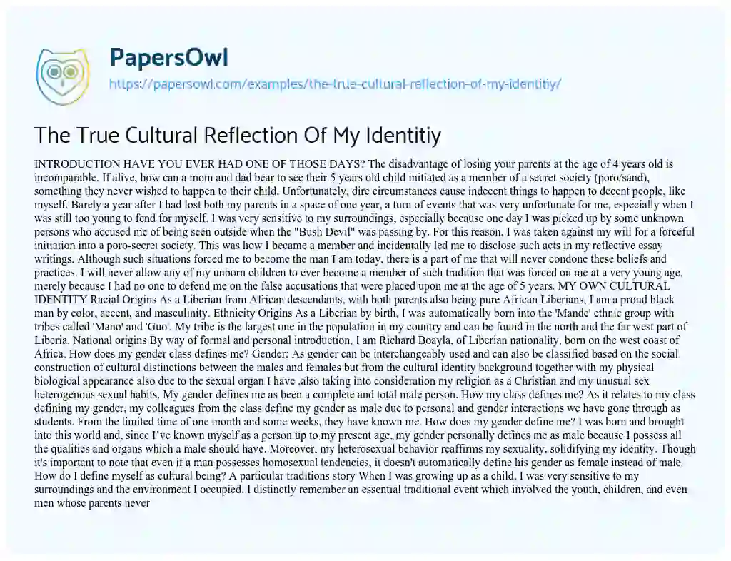 Essay on The True Cultural Reflection of my Identitiy