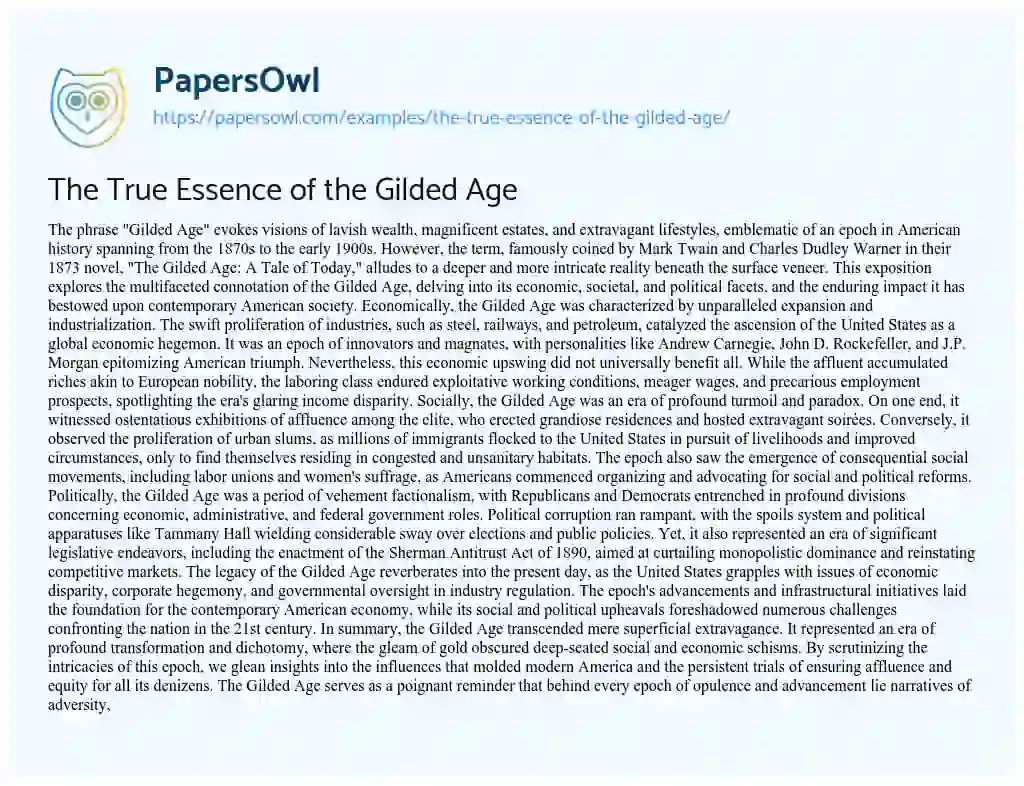 Essay on The True Essence of the Gilded Age