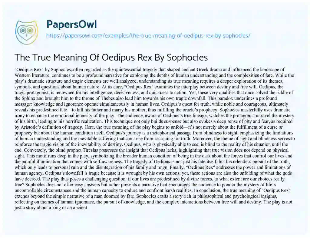 The True Meaning Of Oedipus Rex By Sophocles - Free Essay Example - 603 ...