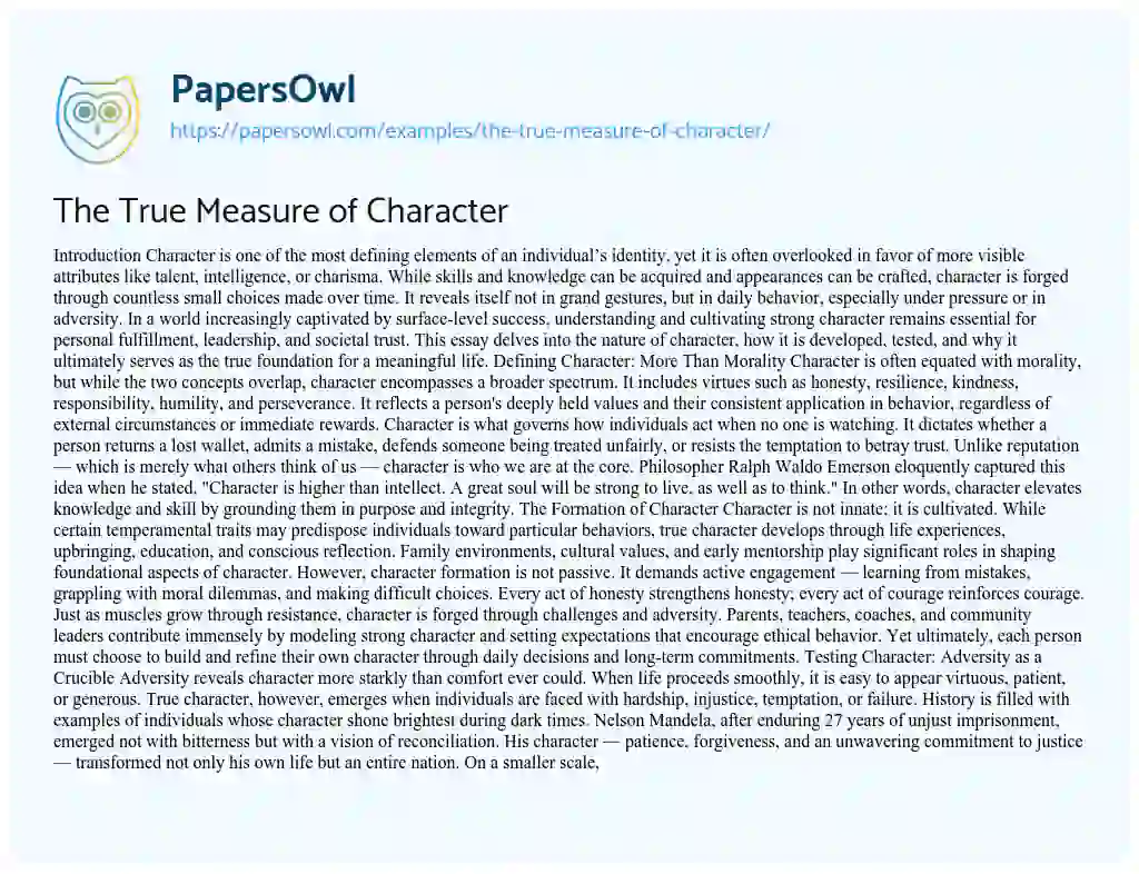 Essay on The True Measure of Character