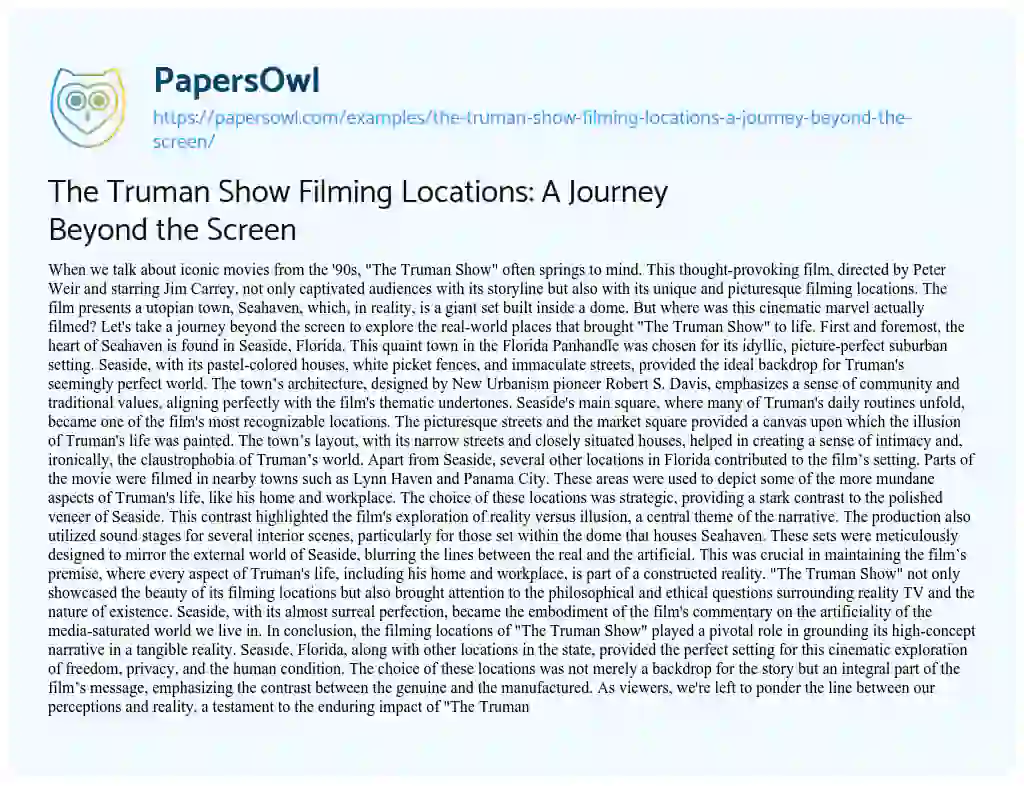 Essay on The Truman Show Filming Locations: a Journey Beyond the Screen