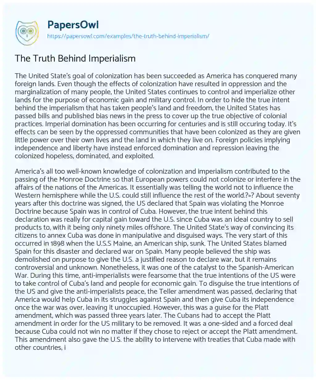 Essay on The Truth Behind Imperialism