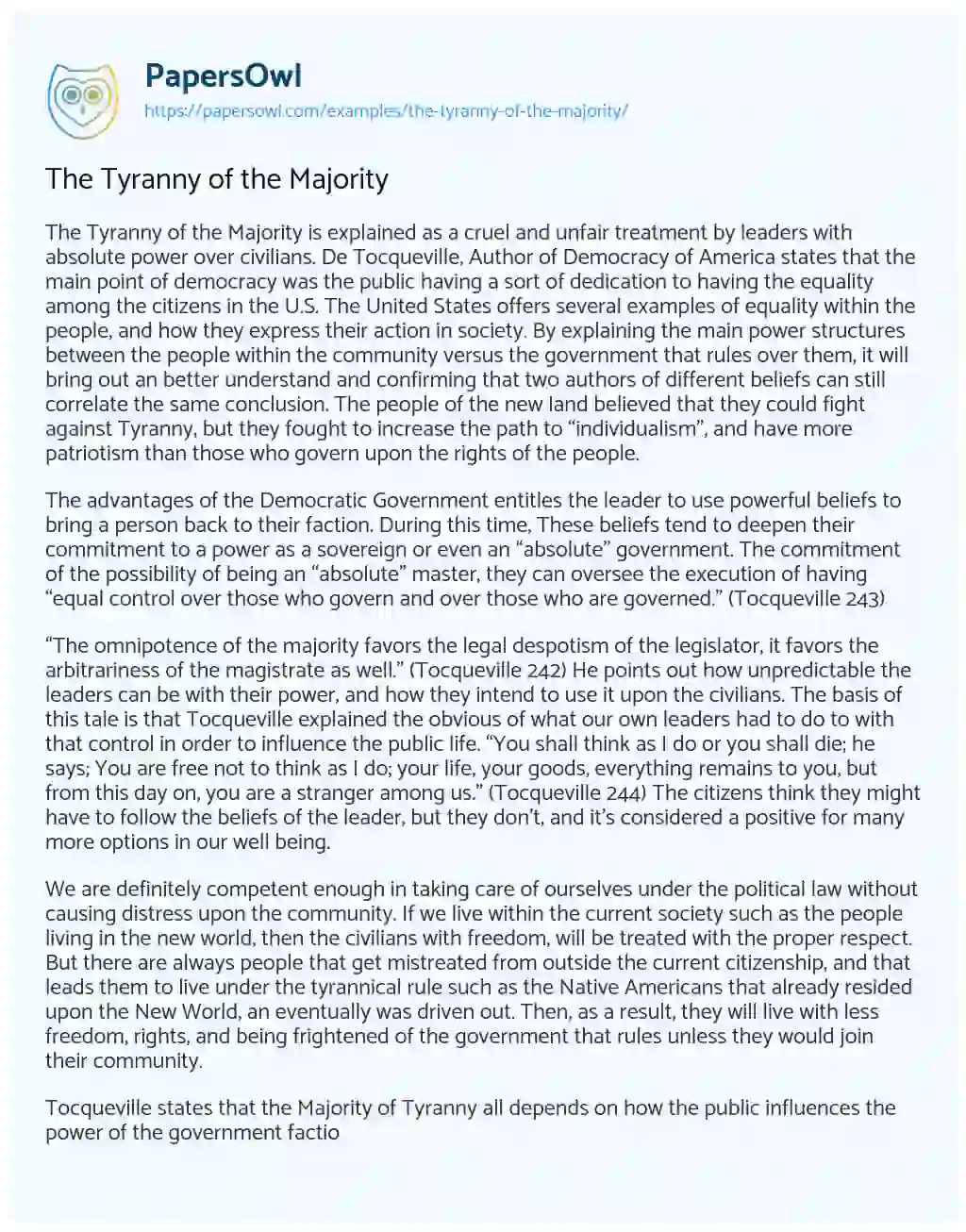 The Tyranny of the Majority essay